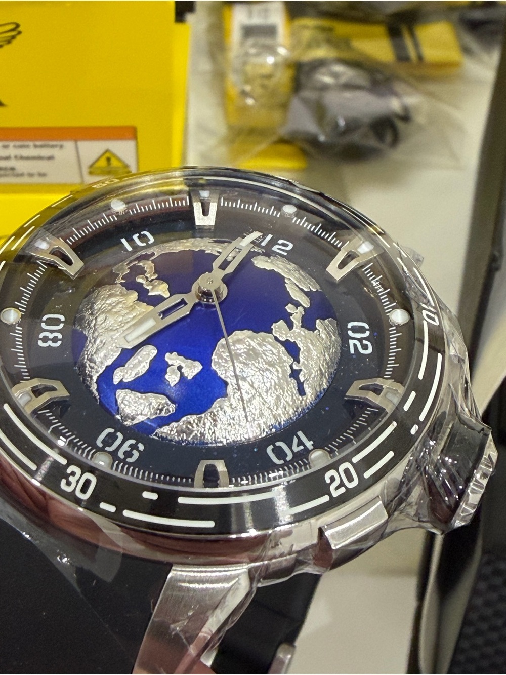 Invicta Celestial Elarion automatic Blue Dial World Map  Watch with Black Strap